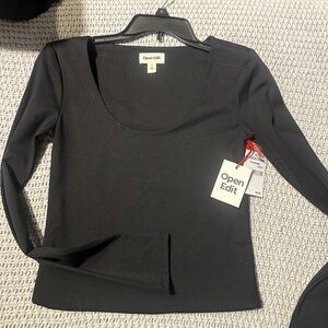 NEW OPEN EDIT NORDSTROM Luxe Sculpt Square Neck Long Sleeve Top Size S